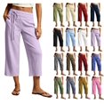 thumbnail image 1 of Women's Cotton Blend Drawstring Wide Leg Capri Pants with Side Pockets,Purple,Women's Capri L, 1 of 7