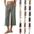 thumbnail image 1 of Women's Cotton Blend High Waisted Wide Leg Capri Pants,Casual Cropped Trousers with Pockets for Summer Wear,Gray,Women's Capri M, 1 of 7
