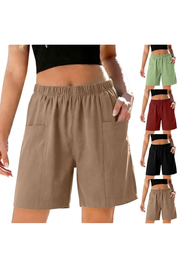 Women's Cotton Blend Loose Straight Shorts, Mid Rise with Soft Elastic Waistband, Flattering A-Line Cut, Comfy and Breathable, For Beach Walks, Weekend Errands, Active | TruHer,Black L