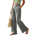 thumbnail image 1 of Women's Cotton Blend Pleated Straight Leg Pants, Elastic Waist, Side Pockets, Front Pleats, Relaxed Fit, 1 of 9