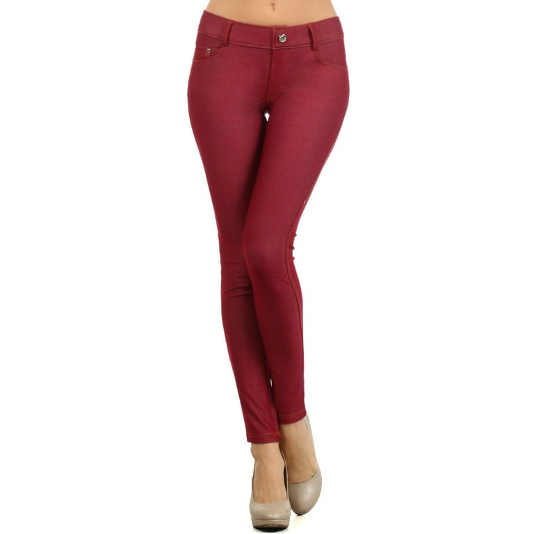 Women s Cotton Blend Pull on Color Jeggings Burgundy Small