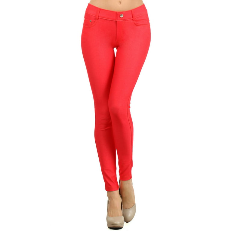 Women's Cotton Blend Pull-on Color Jeggings (Red, X-Large) 