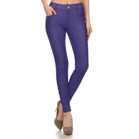 Women's Cotton Blend Pull-on Color Jeggings (Royal Purple, Medium)