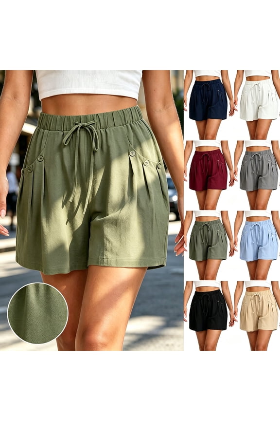 Women’s Cotton Blend Shorts with Elastic Waist and Drawstring, Comfortable Soft Fabric Casual Summer Beach Shorts with Pockets for Everyday Wear, Travel | TruBelle,Black 2XL