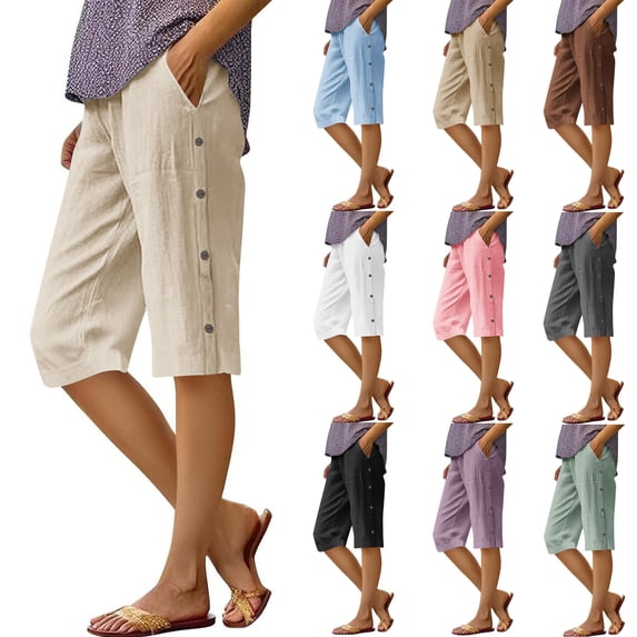 Women's Cotton Blend Solid Side Button Shorts, Mid Waist A-Line with Side Pockets, Soft Stretch Fabric, Casual Vacation Beach Summer Shorts, Comfy Lounge Elastic Waist | TruBelle,Dark Gray S