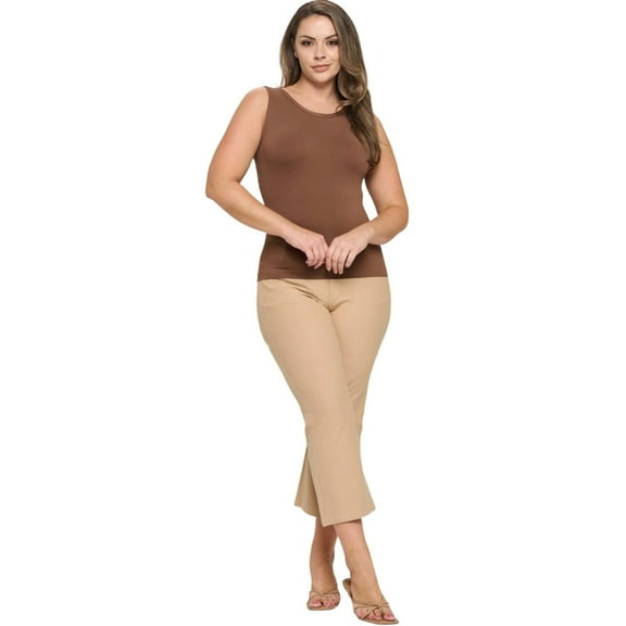 Womens Cotton Blend Straight Leg Cropped Pants with Pockets Camel 3X-Large