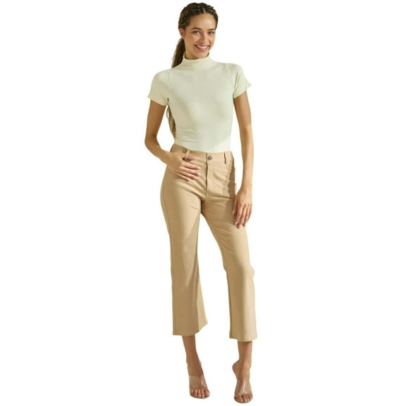 Womens Cotton Blend Straight Leg Cropped Pants with Pockets Camel Medium