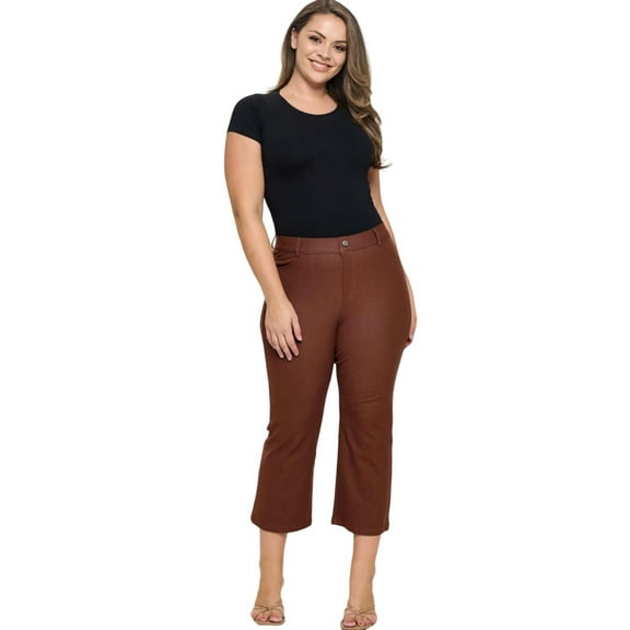 Womens Cotton Blend Straight Leg Cropped Pants with Pockets Coffee XX-Large