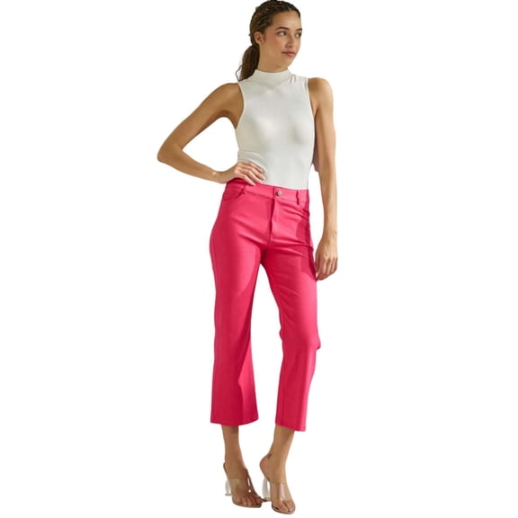 Womens Cotton Blend Straight Leg Cropped Pants with Pockets Fuchsia Large