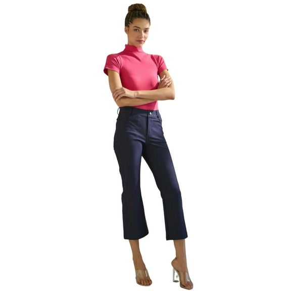 Womens Cotton Blend Straight Leg Cropped Pants with Pockets Navy Small