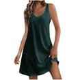 thumbnail image 1 of Women's Cotton Blend Tank Dress V Neck Sleeveless Tunic A Line Swing Knee Length Solid Casual Sundress with Pocket Army Green,L, 1 of 5