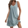 thumbnail image 1 of Women's Cotton Blend Tank Dress V Neck Sleeveless Tunic A Line Swing Knee Length Solid Casual Sundress with Pocket Gray,L, 1 of 5