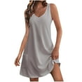 thumbnail image 1 of Women's Cotton Blend Tank Dress V Neck Sleeveless Tunic A Line Swing Knee Length Solid Casual Sundress with Pocket Gray,S, 1 of 5