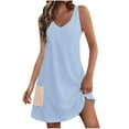 thumbnail image 1 of Women's Cotton Blend Tank Dress V Neck Sleeveless Tunic A Line Swing Knee Length Solid Casual Sundress with Pocket Light Blue,XXL, 1 of 5