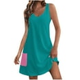 thumbnail image 1 of Women's Cotton Blend Tank Dress V Neck Sleeveless Tunic A Line Swing Knee Length Solid Casual Sundress with Pocket Mint Green,M, 1 of 5