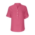 thumbnail image 1 of Women's Cotton Blend Tops V Neck Button down Summer Short Sleeve Shirts Casual Soft Comfortable Blouses (M, Pink), 1 of 7