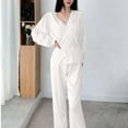 thumbnail image 1 of Women's Cotton Blend V-Neck Long Sleeve Pajama Set for Comfortable Nightwear, 1 of 6