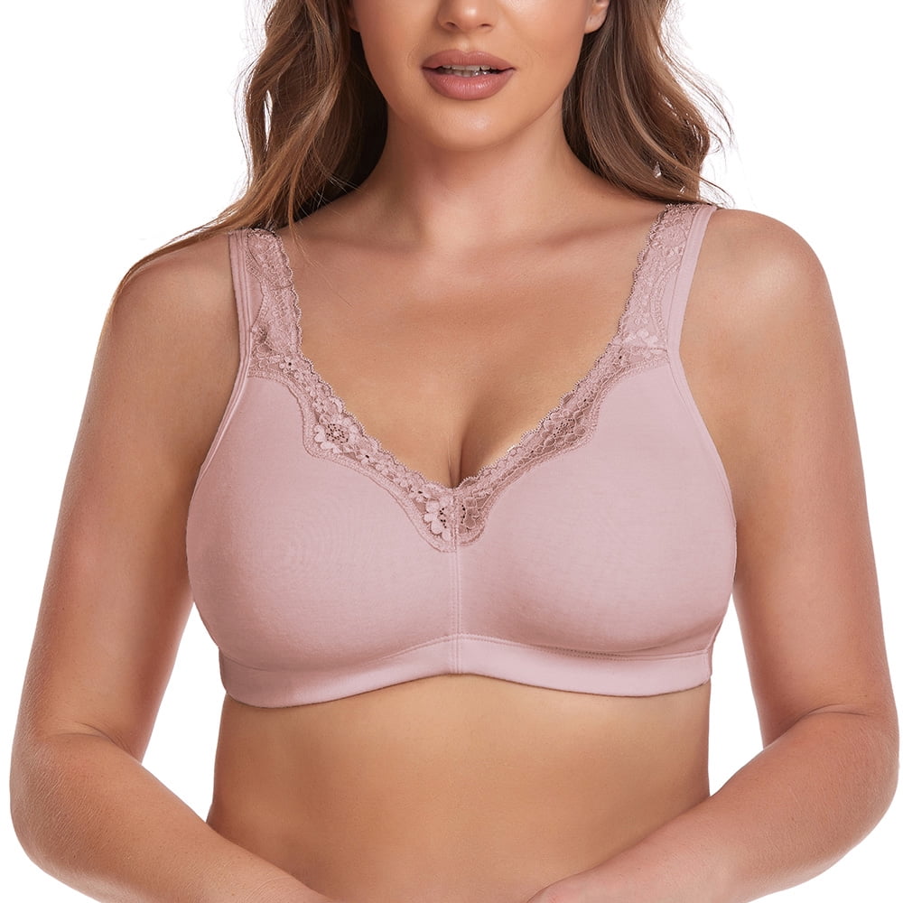  Womens Plus Size Bras Minimizer Underwire Full Coverage  Unlined Seamless Cup Cotton Maroon Heather 38DD