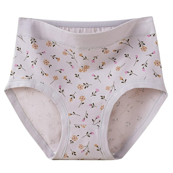 Women's Cotton Briefs Casual Floral Printed High Waist Underwear Stretchable Plus Size Comfortable Panties Daily (1PC, M-3XL)
