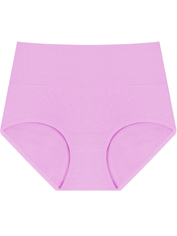 Women's Cotton Briefs, High Waisted Womens Underwear Cotton Threaded Postpartum Full Coverage Panties Stretch Briefs Plus Size S-3XL