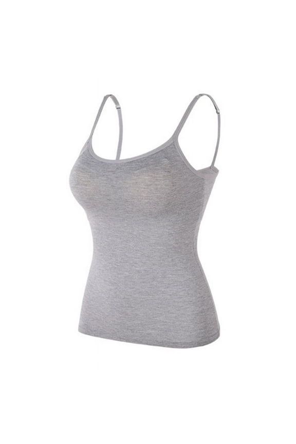 Women's Cotton Camisole Shelf Bra Spaghetti Straps Tank Top Built-in Bra Padded