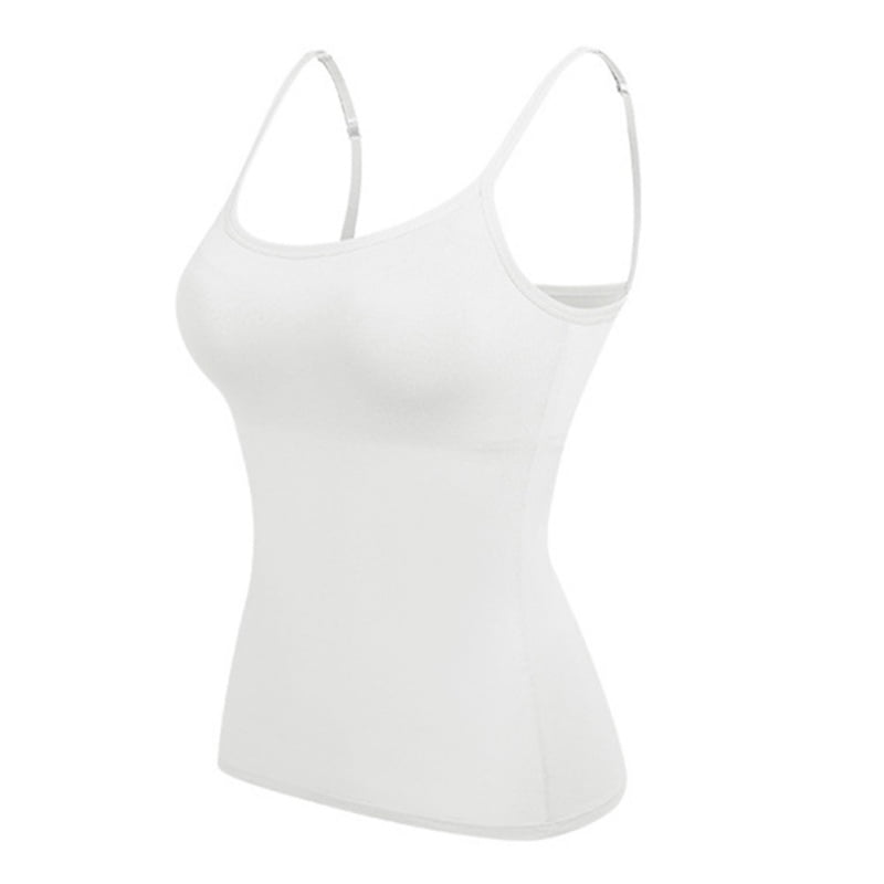 Women's Cotton Camisole Shelf Bra Spaghetti Straps Tank Top Builtin
