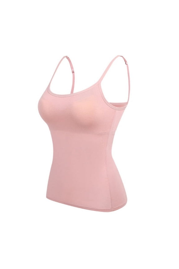 Women's Cotton Camisole Shelf Bra Spaghetti Straps Tank Top Built-in Bra Padded