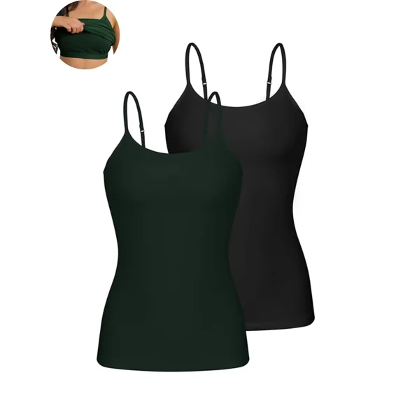 ANFERRY Women's Cotton Camisole Shelf Bra Spaghetti Straps Tank Top Pack of 2
