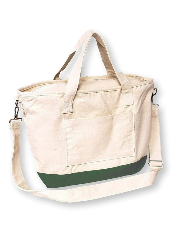 Women's Cotton Canvas Tote Bag Handbag Shoulder Bag Tote  Green/Natural