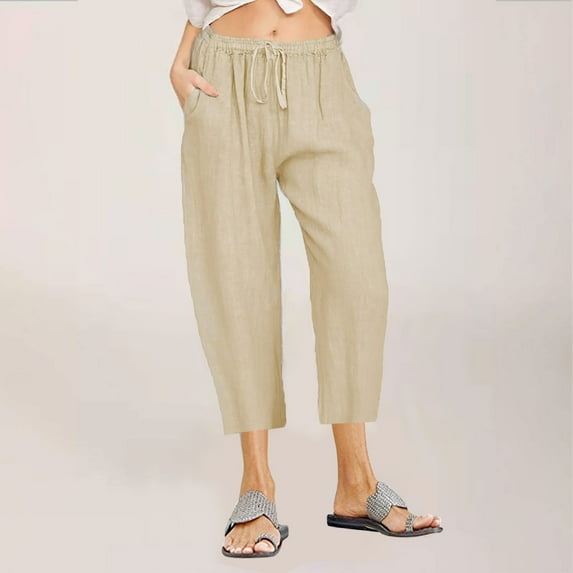 Women's Cotton Capris Wide Leg Casual Sweat Pants Loose Fit Plus Size Yoga Lounge Pants with Pockets