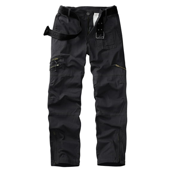 Women's Cotton Cargo Pants Casual Y2K with 6 Zipper Pockets Baggy Hiking Work Pants (No Belt)Black,Size 10