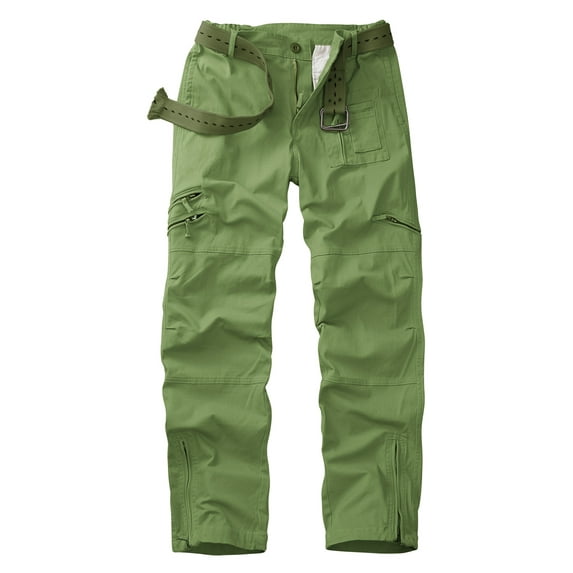 Women's Cotton Cargo Pants Casual Y2K with 6 Zipper Pockets Baggy Hiking Work Pants (No Belt)Green,Size 18