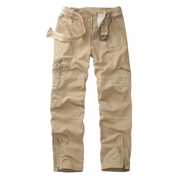 Women's Cotton Cargo Pants Casual Y2K with 6 Zipper Pockets Baggy Hiking Work Pants (No Belt)Khaki,Size 18