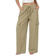 thumbnail image 1 of Women's Cotton Cargo Pants High Waisted Drawstring Wide Leg Trendy Casual Baggy Pants with Pockets 2026, 1 of 7