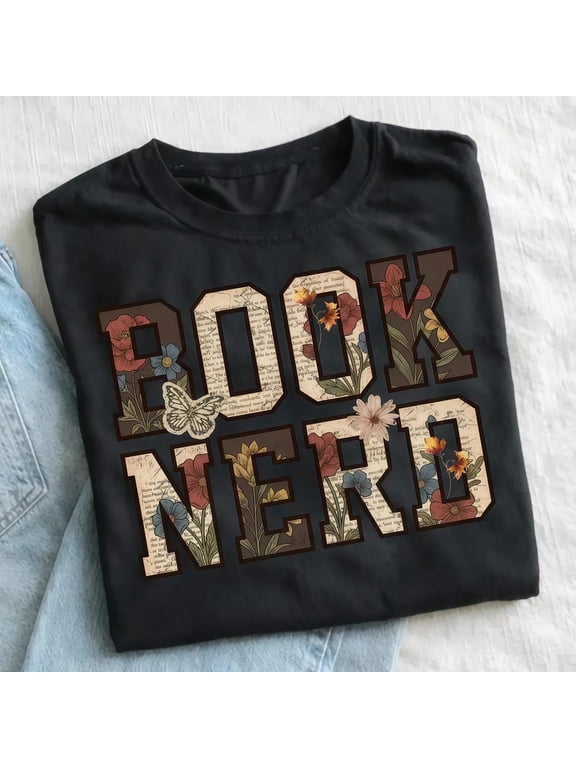 Women's Cotton Casual Book Theme T-Shirt - Trendy Sublimated Graphic Print Top for Book Lovers, Preppy Reading, Librarian