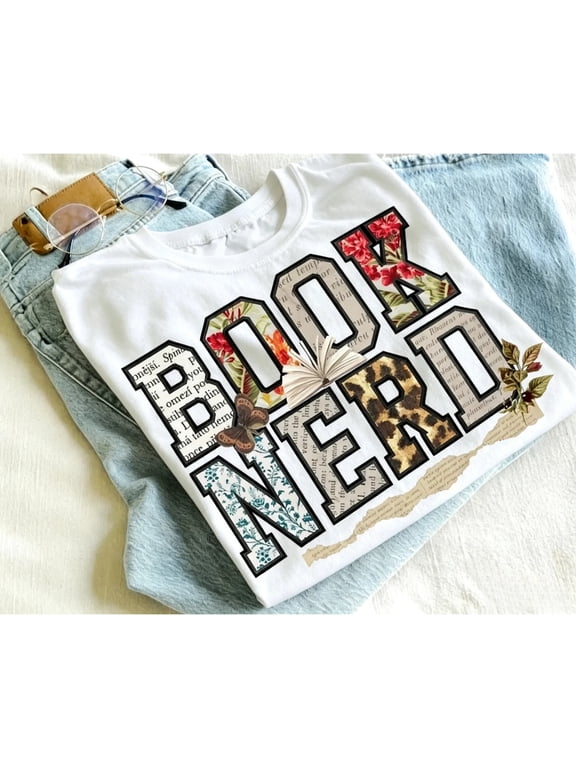 Women's Cotton Casual Book Theme T-Shirt - Trendy Sublimated Graphic Print Top for Book Lovers, Preppy Reading, Librarian