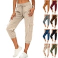 thumbnail image 1 of Women's Cotton Casual Elastic Waist Cropped Pants, Loose Fit Drawstring Pants with Pockets for Work & | VerBelle,Orange XL, 1 of 9