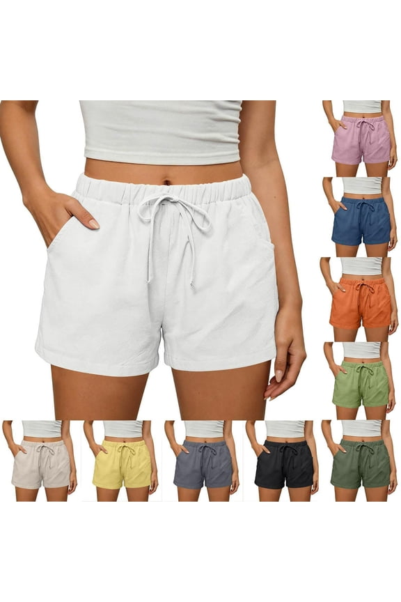 Women's Cotton Casual High Waist Loose Fit Shorts, Flowy Wide Leg Silhouette with Smocked Waist, Comfortable Elastic Waistband, Breathable Summershorts, Beach Vacation | TruHer,Black L