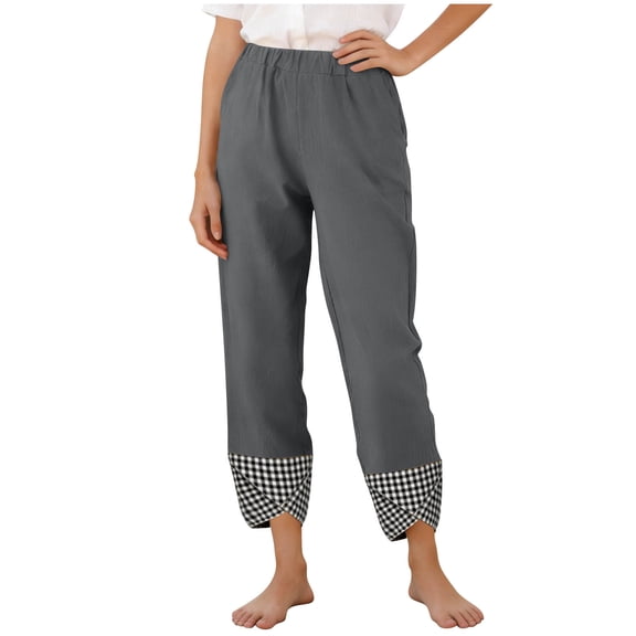 Women's Cotton Comfortable Pants Summer Lightweight Elastic Waist Baggy Palazzo Trendy Trousers with Pockets