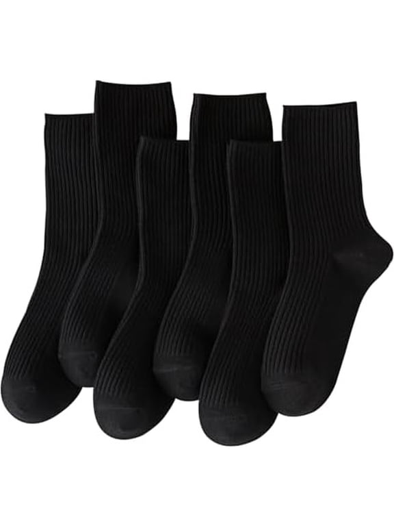 Women's Cotton Crew Socks, 6 Pairs - Casual Neutral Aesthetic Ankle Crew Socks, Fits Shoe Sizes 9-11