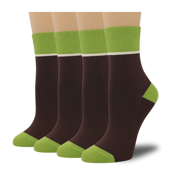 Women's Cotton Crew Socks - Colorblock Stripes Fashion Ultra-Soft Cute Comfortable Casual Vintage Socks 4 Pairs (US, Numeric, 4, 7, Regular, Regular, Brown/Green)