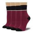 thumbnail image 1 of Women's Cotton Crew Socks - Colorblock Stripes Fashion Ultra-Soft Cute Comfortable Casual Vintage Socks 4 Pairs (US, Numeric, 4, 7, Regular, Regular, Burgundy/Black), 1 of 6