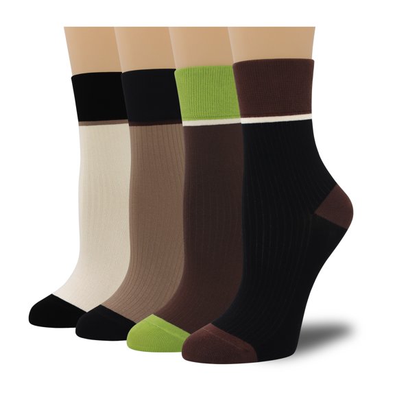 Women's Cotton Crew Socks - Colorblock Stripes Fashion Ultra-Soft Cute Comfortable Casual Vintage Socks 4 Pairs (US, Numeric, 4, 7, Regular, Regular, Multicolor2)