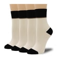 thumbnail image 1 of Women's Cotton Crew Socks - Colorblock Stripes Fashion Ultra-Soft Cute Comfortable Casual Vintage Socks 4 Pairs (US, Numeric, 4, 7, Regular, Regular, Off-white/Black), 1 of 6