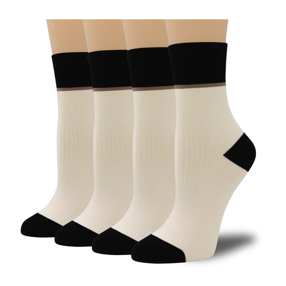 Women's Cotton Crew Socks - Colorblock Stripes Fashion Ultra-Soft Cute Comfortable Casual Vintage Socks 4 Pairs (US, Numeric, 4, 7, Regular, Regular, Off-white/Black)