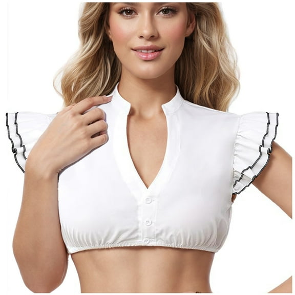 Women's Cotton Crop Tops Summer Trendy Slim Fit Ruffle Sleeve V Neck Sleeveless Shirts Casual Tunic Blouses (XL, Black)