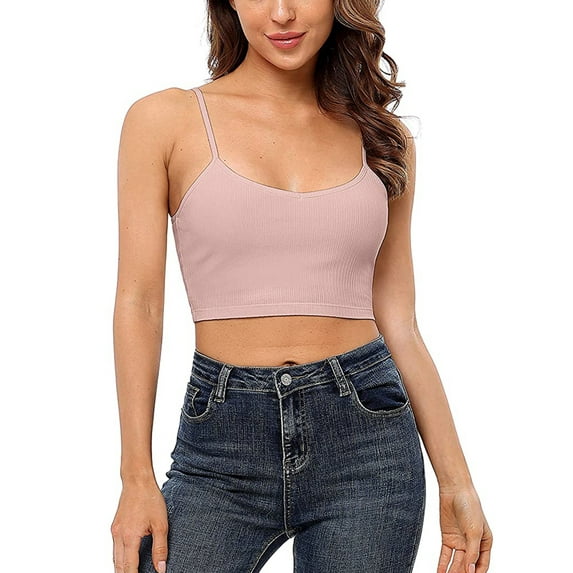 Women's Cotton Cropped Camisole Adjustable Straps Undershirts Built in Bra