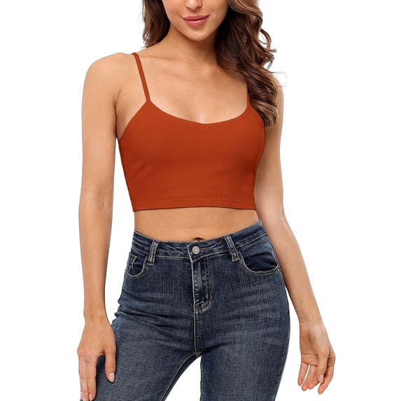 Women's Cotton Cropped Camisole Adjustable Straps Undershirts Built in Bra