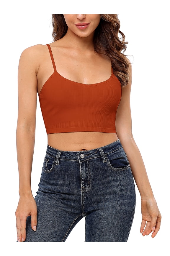 Women's Cotton Cropped Camisole Adjustable Straps Undershirts Built in Bra