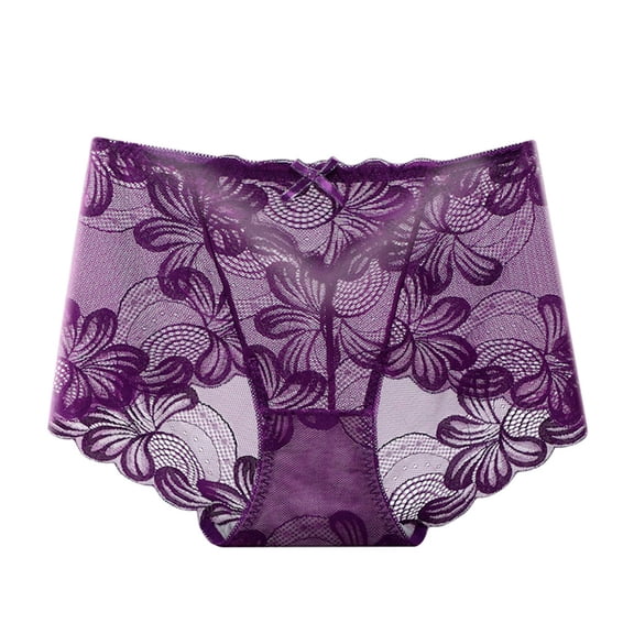 Women's Cotton Crotch Lifting Buttock Lace Opening Seductive Large Size Underwear Low Waist Free Underwear Purple L(L)